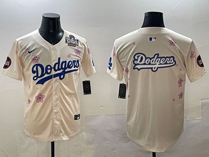 Men Los Angeles Dodgers Blank Cream Sakura Edition 2025 Nike MLB Jersey style 15